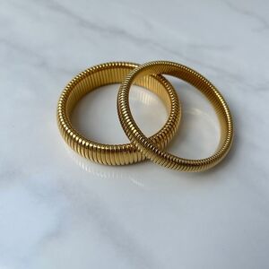 Gold Plated Coil Bangle Bracelets Set, Stretchy